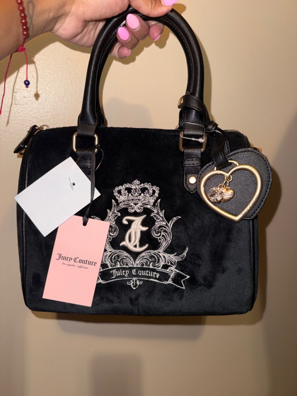 Juicy Couture Need More Juicy Liquorice Velvet Satchel with Gold Heart Charm